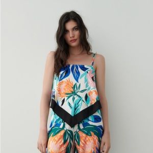 Zara Scarf Silk Tie Tank Top Blouse Floral Sz M NWT